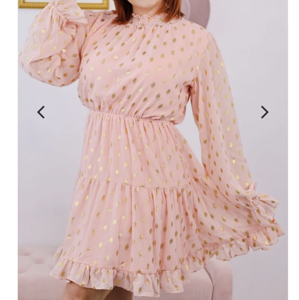 White Birch Pink/Gold Polka Dot Dress